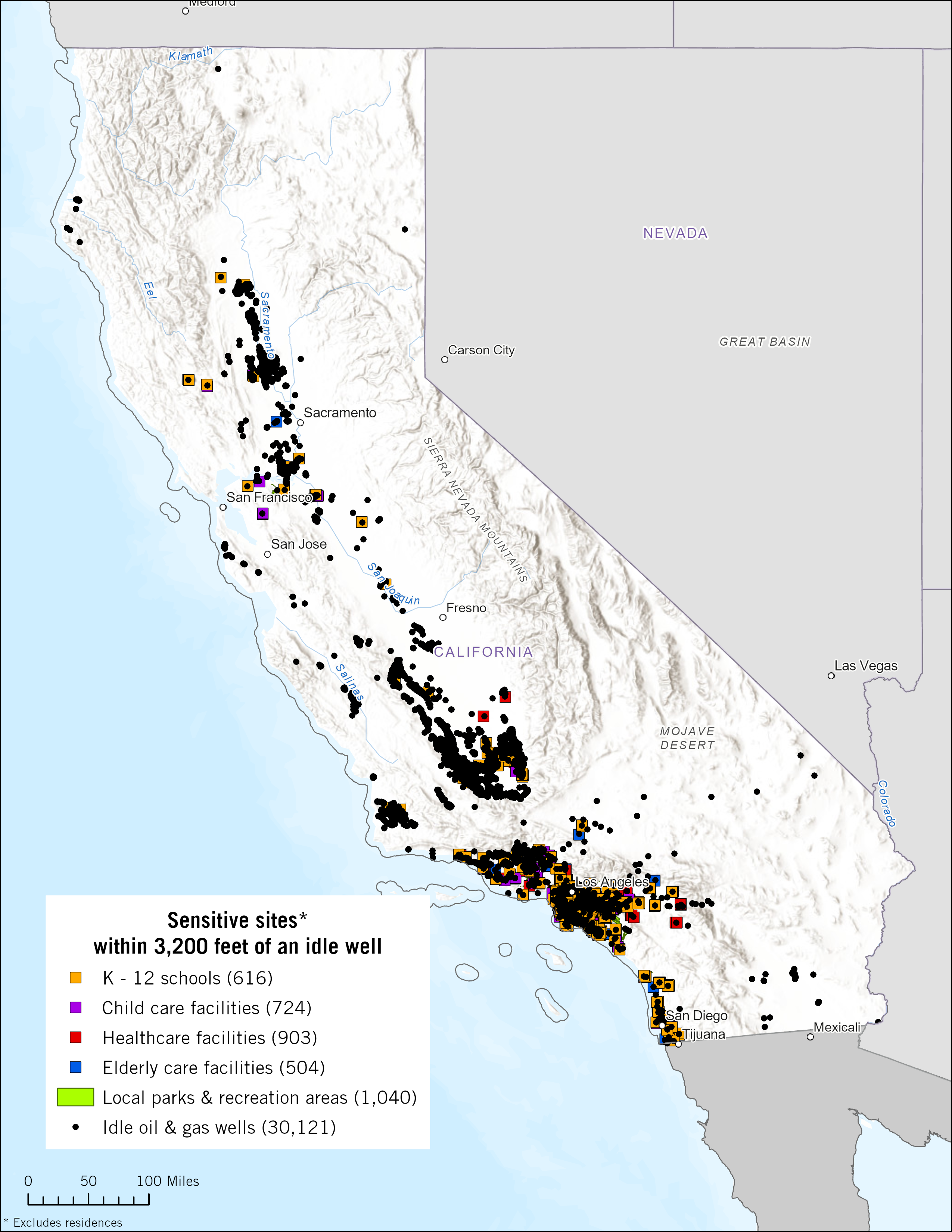 Map of idle wells in California