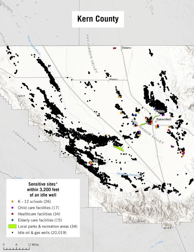 Map of idle wells in Kern County