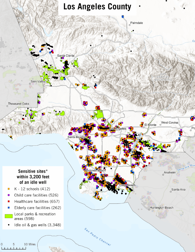 Map of idle wells in Los Angeles County