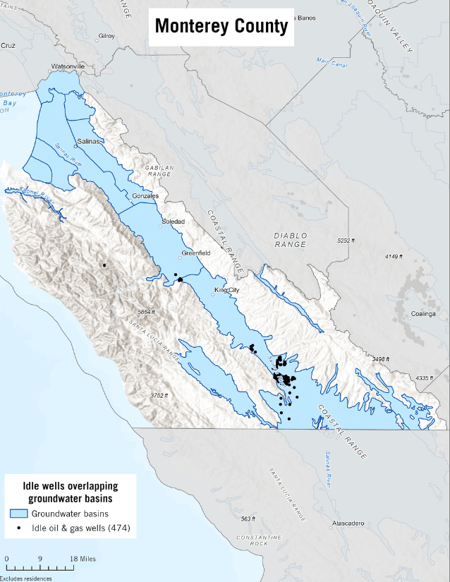 Map of idle wells in Monterey County