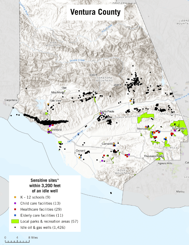 Map of idle wells in Ventura County